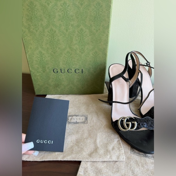 GUCCI Black sandal- size 37(1/2) Sequin Marmont High Heeled Look brand new - Picture 4 of 16